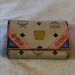 MCM Beige and Pink Wallet with Gold Accents